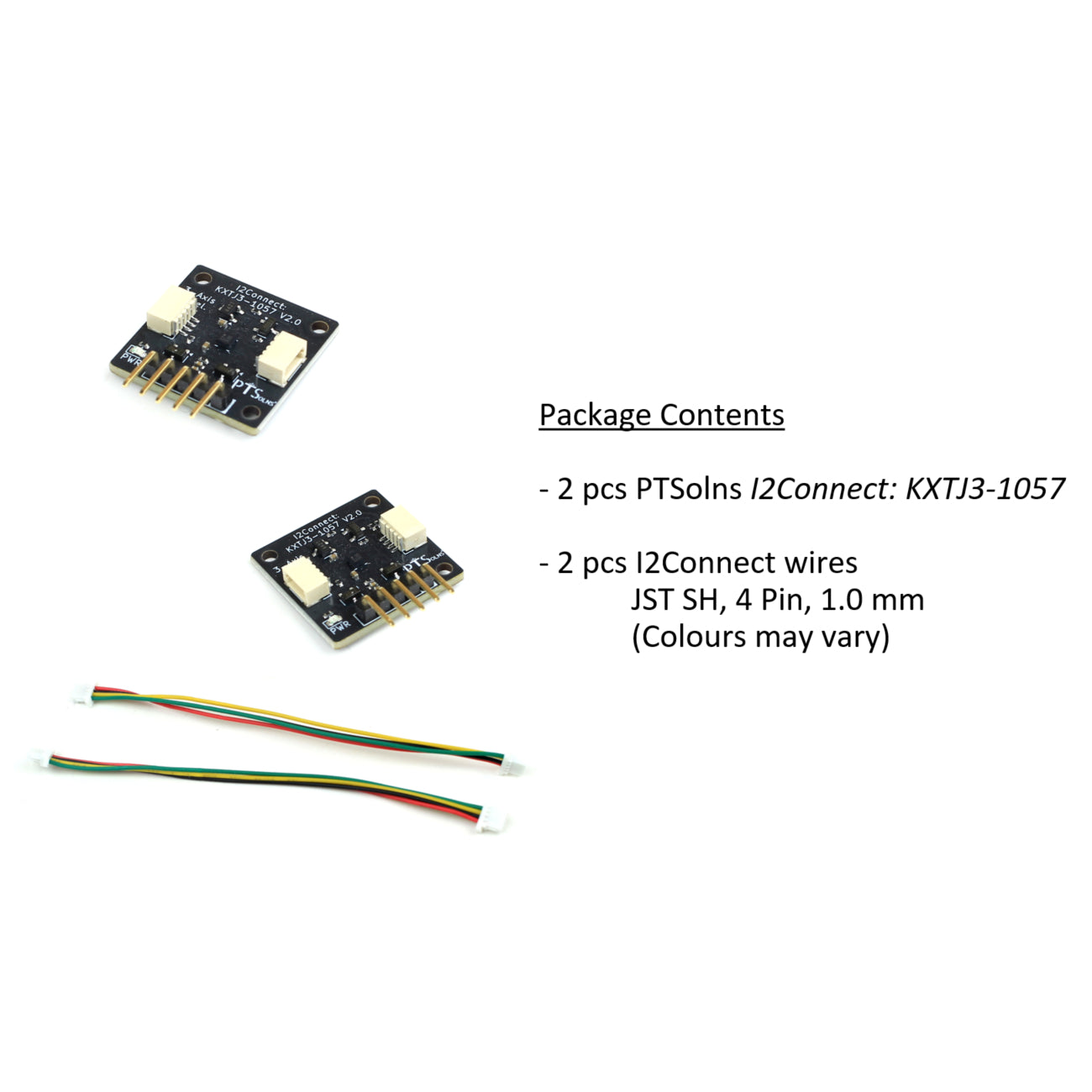 I2Connect: KXTJ3=-1057 3-axis digital accelerometer module package contents