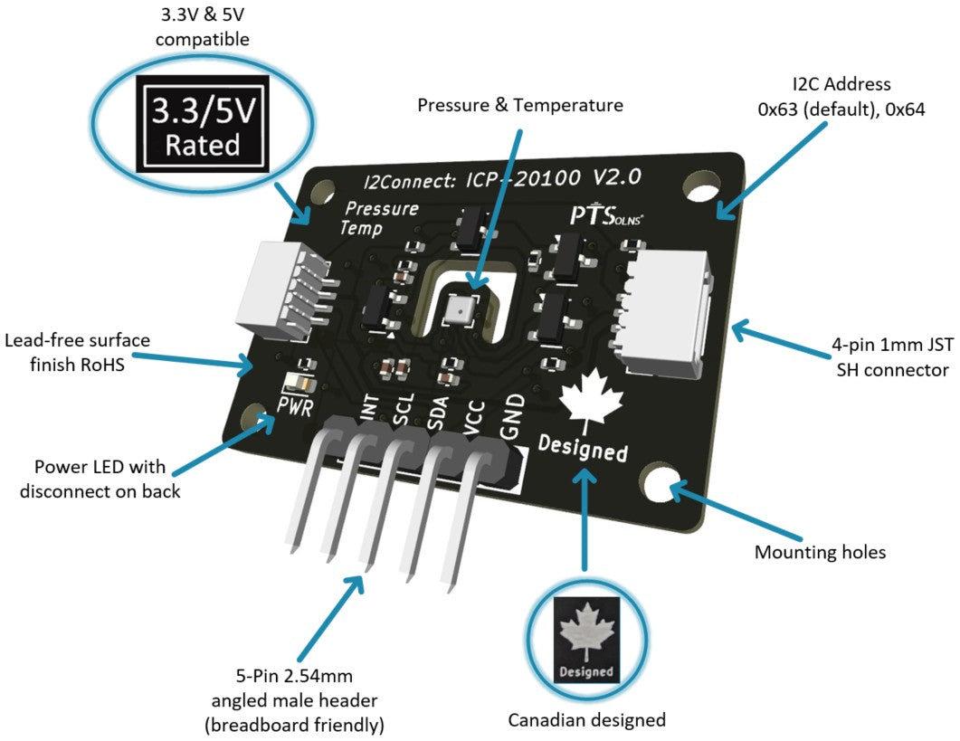 I2Connect: ICP-20100 precision pressure sensor qwiic connect module technical features image