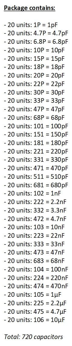 Capacitor Set SMD 0805 Assorted Sizes 720pcs