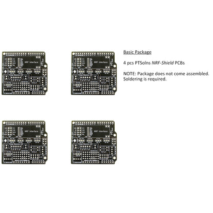 PTSolns NRF-Shield package contents showing four PCBs.