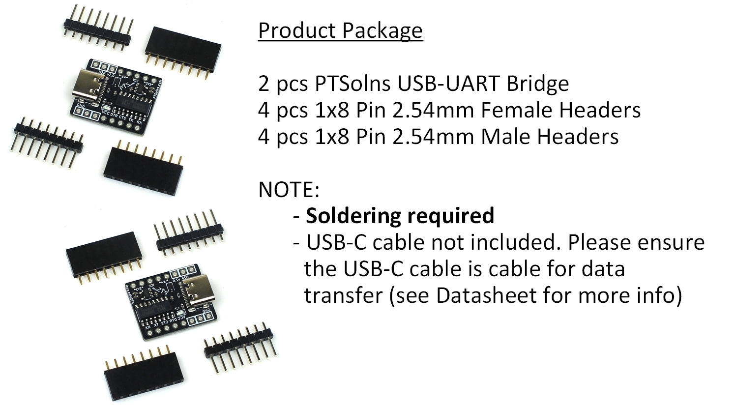 USB-UART Bridge product package contains two full sets.