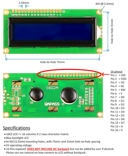 Module d'affichage LCD 5 V (bleu, 2004, I2C)